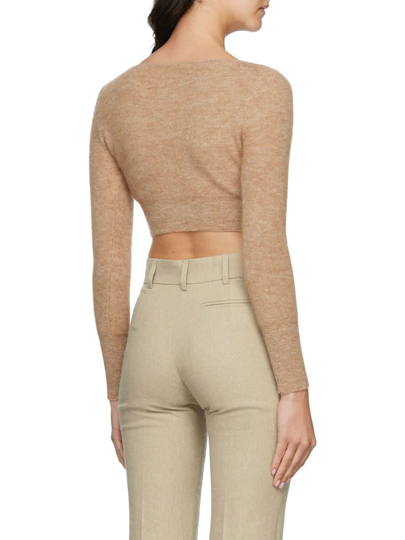 Jacquemus Merino Le Alzou Cropped Cardigan In Nude