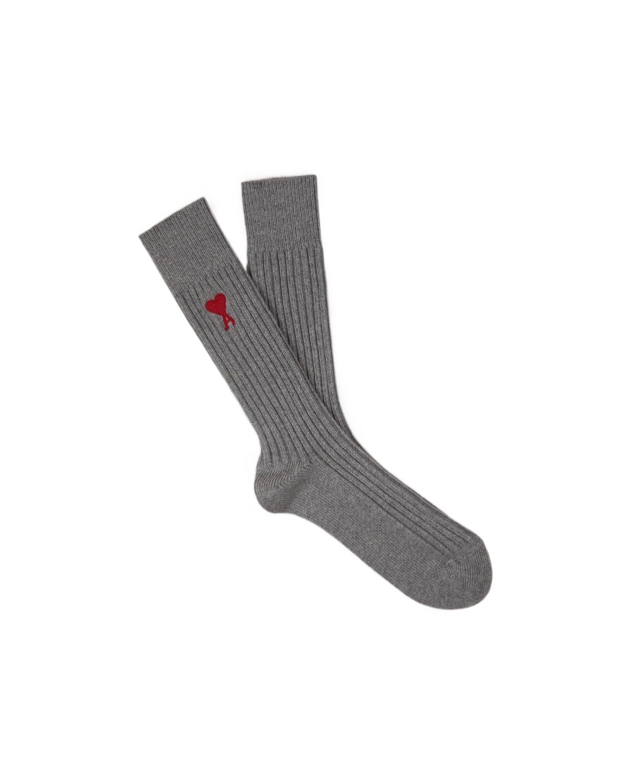 AMI ALEXANDRE MATTIUSSI AMI PARIS AMI DE COEUR LOGO EMBROIDERED RIBBED 3-PACK SOCKS 