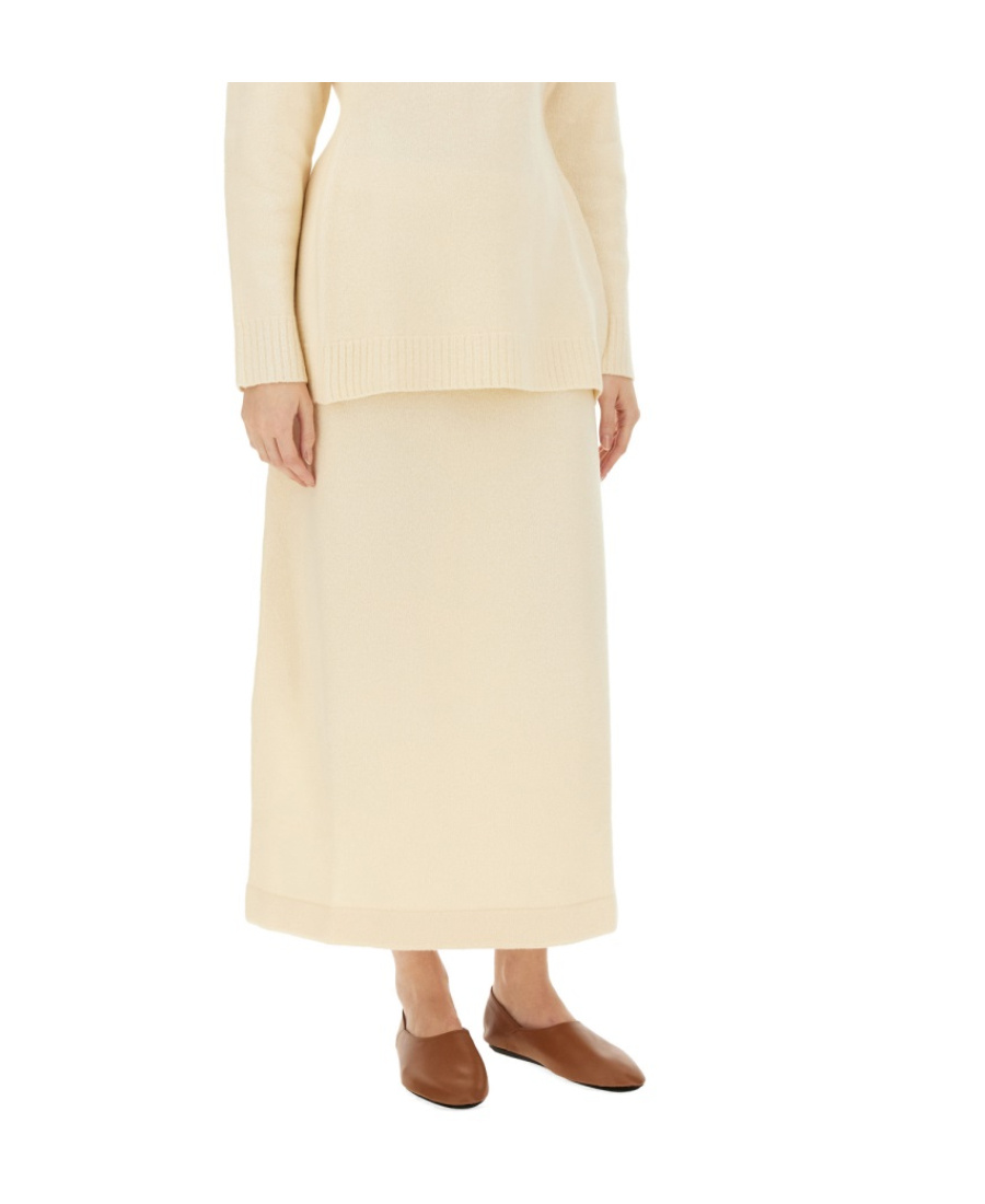 Jil Sander Regular Fit Midi Skirt In Soft Wool In Nude