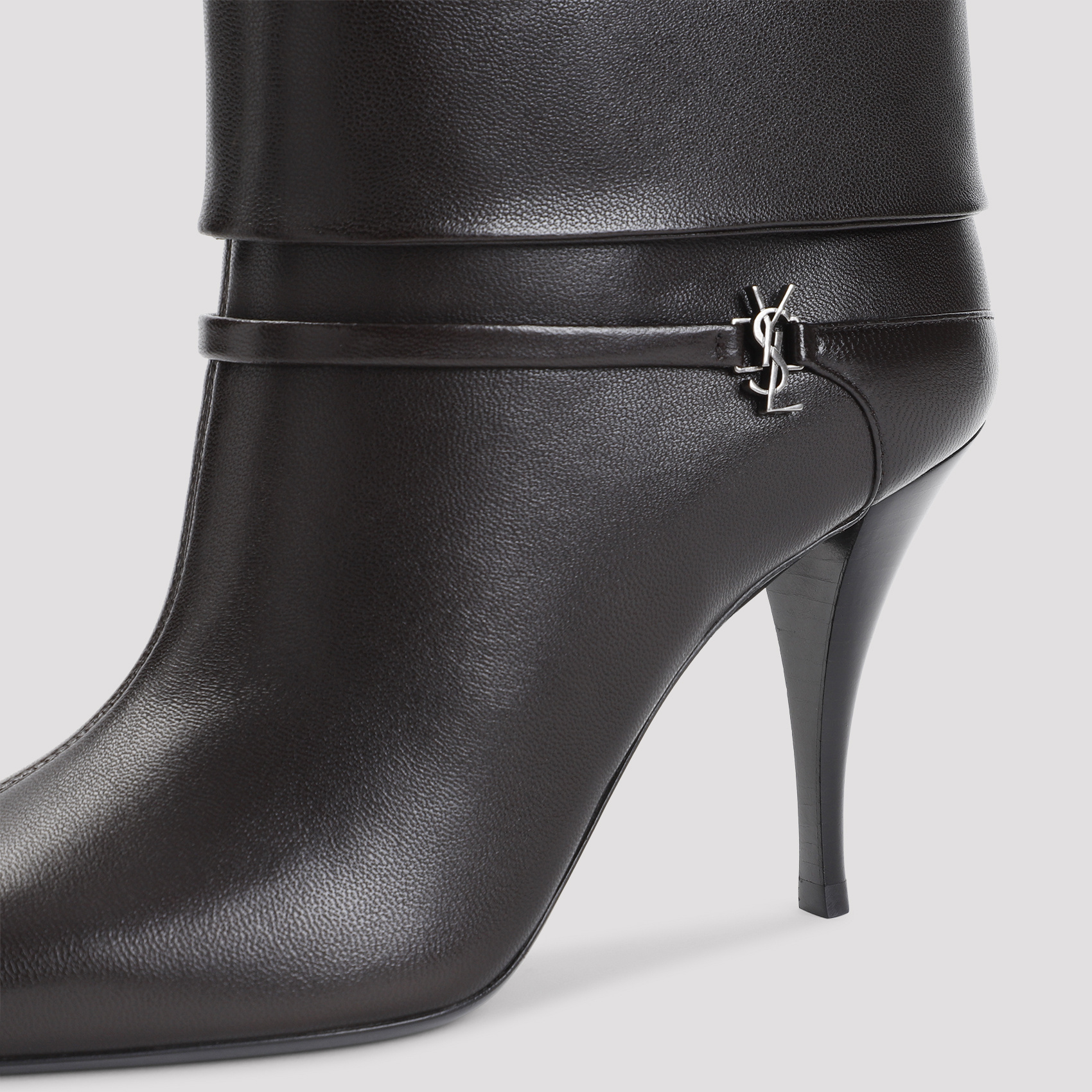 Saint Laurent Harris Eagle Brown Leather Boots In Black