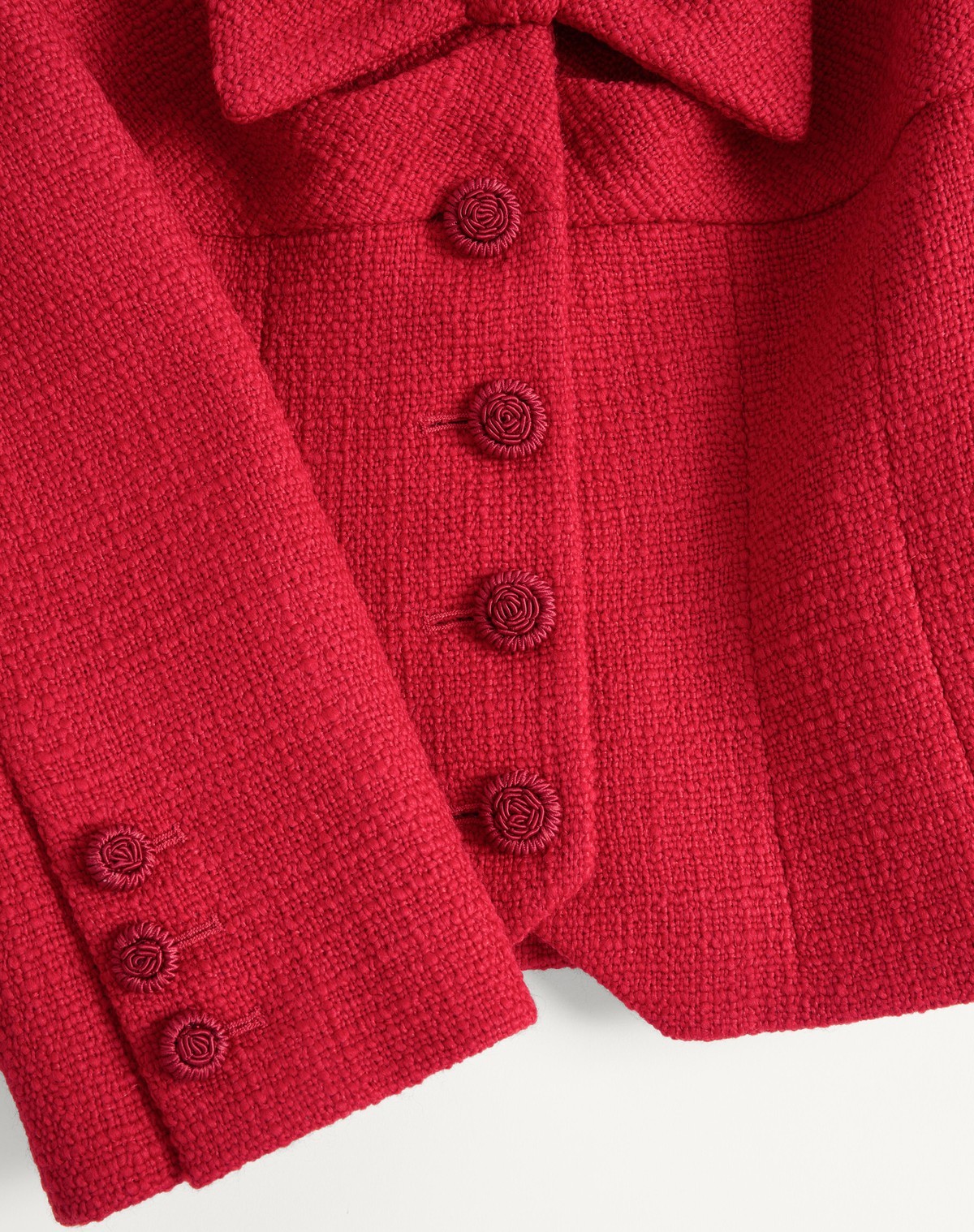 Valentino Textured Tweed Blazer Bow Detail In Red