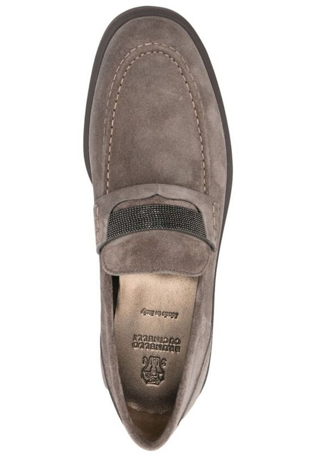 Brunello Cucinelli Beaded Almond Toe Penny Loafers In Gray