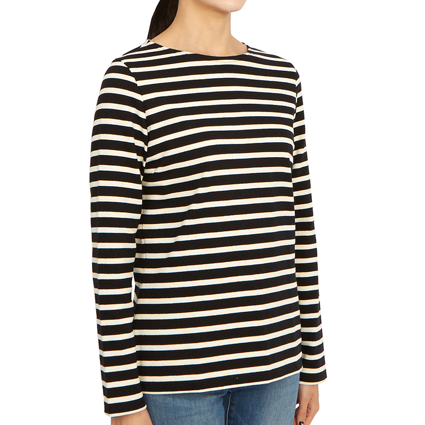 Saint James Cotton Crewneck Embroidered Striped T-shirt In Gray
