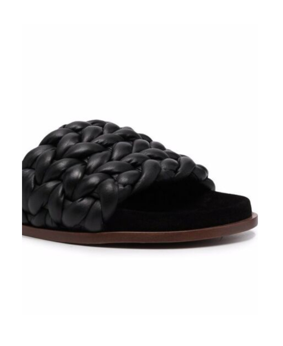 Chloé Kacey Womens Leather Braided Slide Sandals In Black