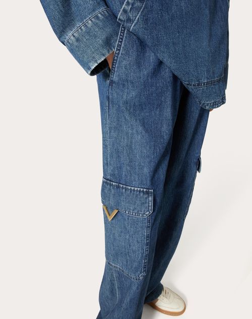 Valentino Vlogo-plaque Cargo Jeans In Blue