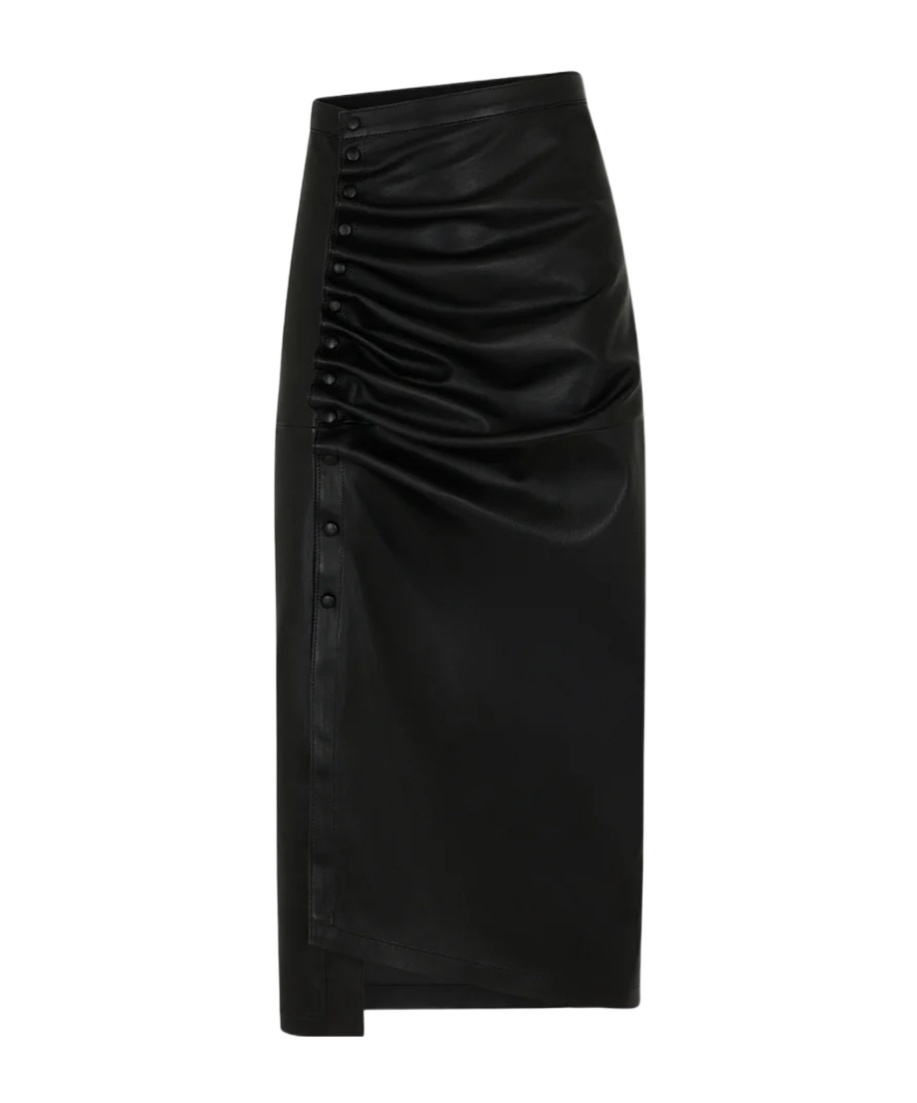 Shop Rabanne Gathered-detail Leather Skirt In Black