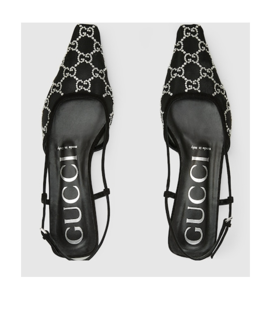 Gucci Demi Crystal Gg Slingback Ballerina Flats In Black