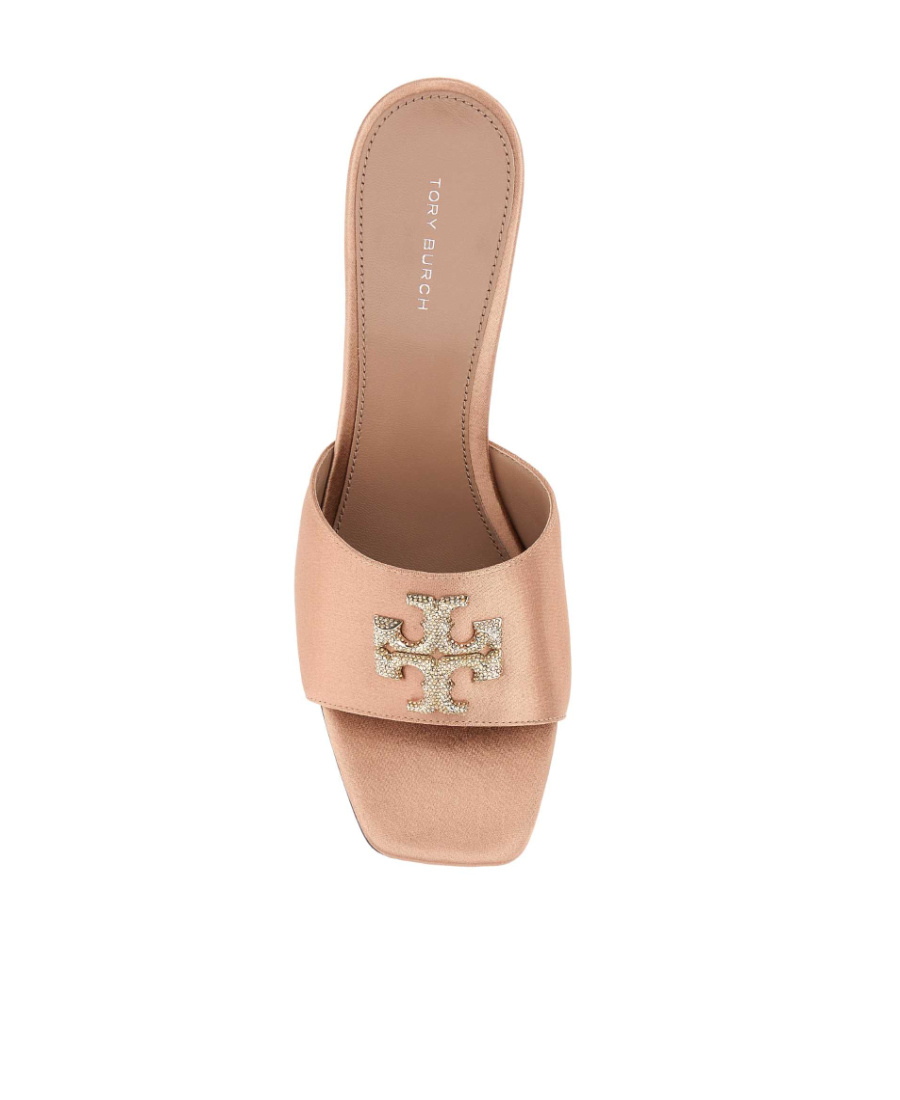 Tory Burch Embellished Logo Eleanor Satin Sabot In Nude