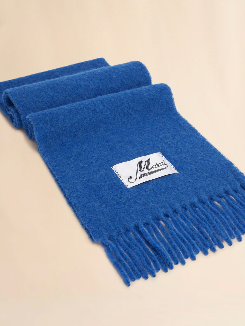 Marni Blue Brushed Alpaca Scarf With Fringes In Blue