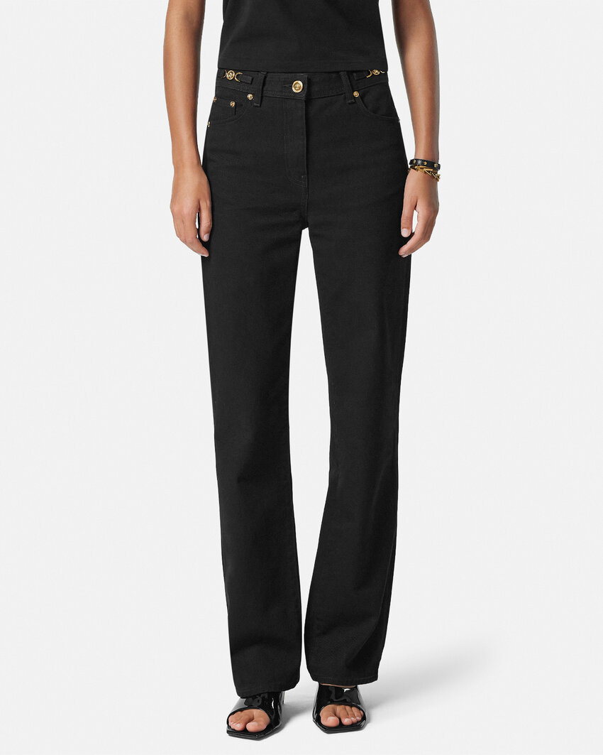 Versace Medusa-plaque Detail Jeans In Black