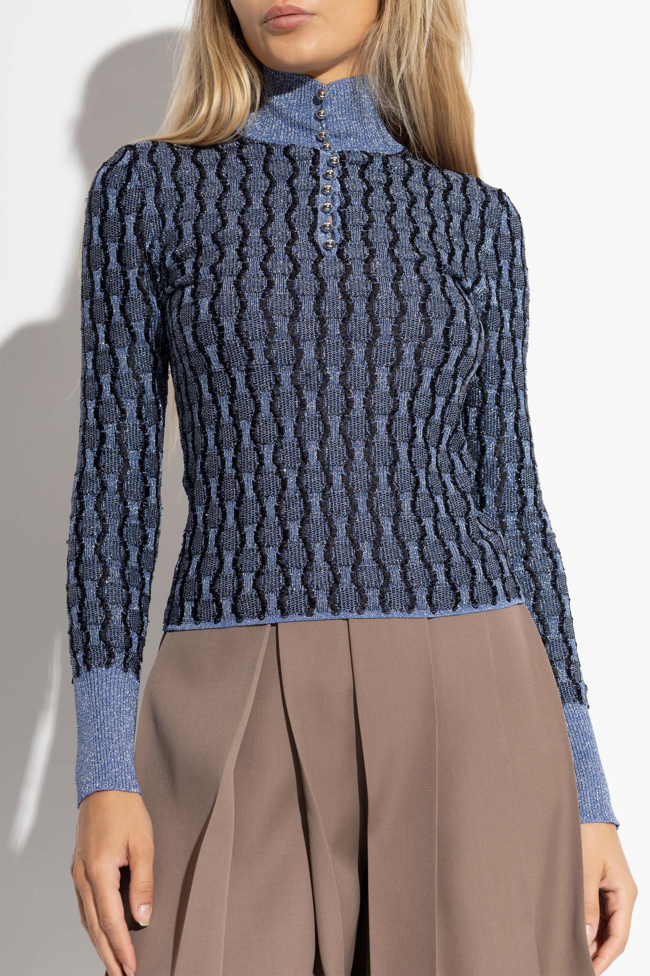 Lanvin Lurex Thread Turtleneck Jumper In Blue