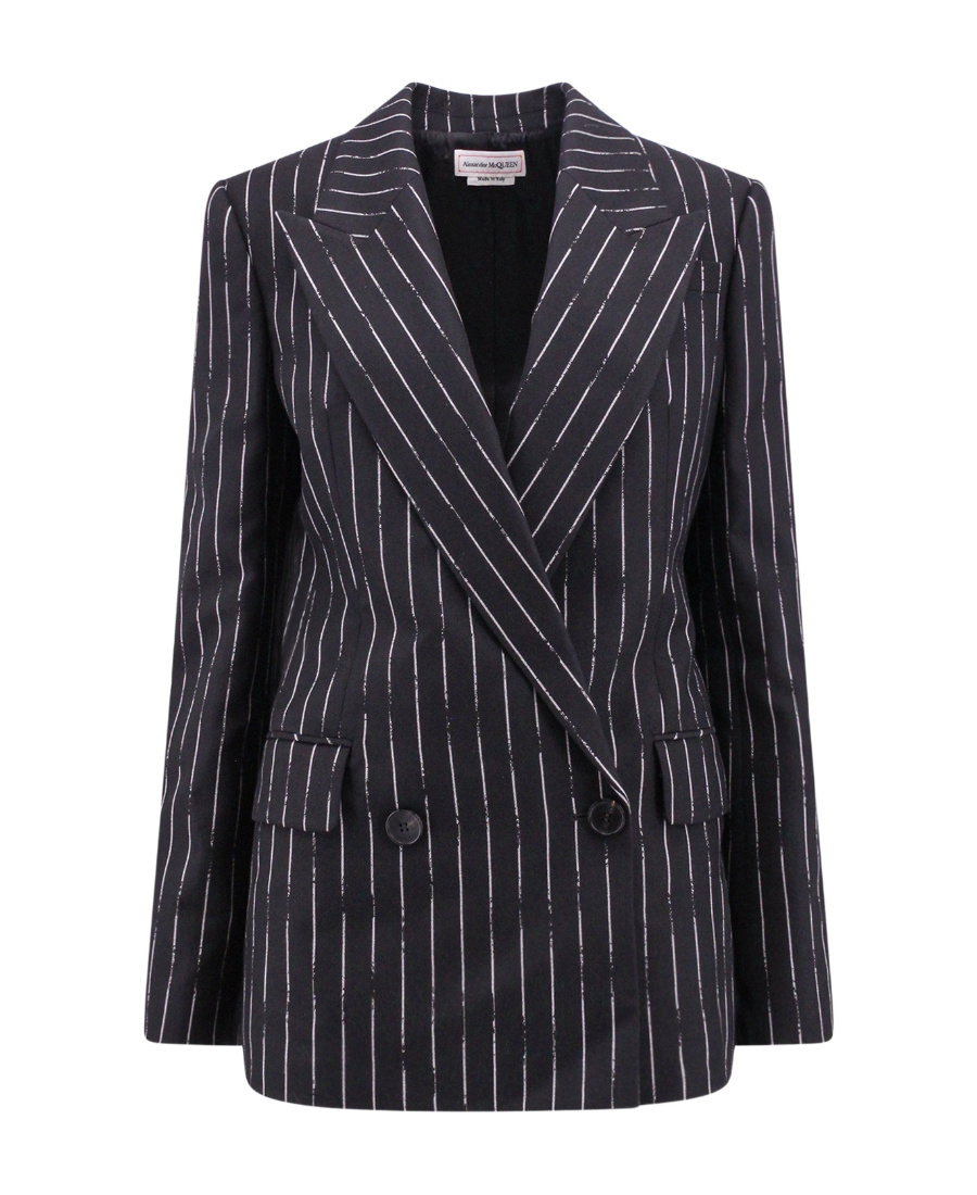 Alexander Mcqueen Pinstripe Tailored Jacket With Double-breasted Front In Black