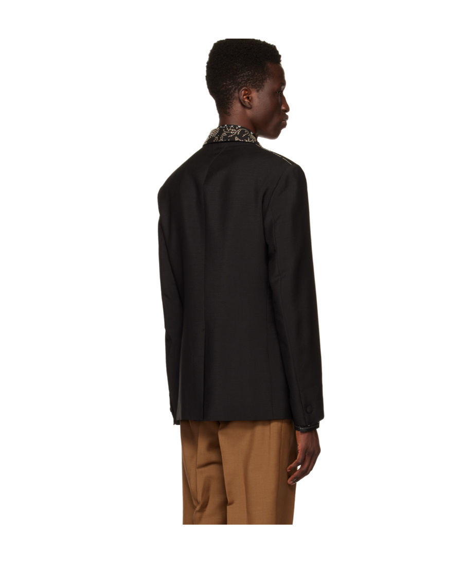 Versace Barocco-pattern Stud-embellished Blazer In Black