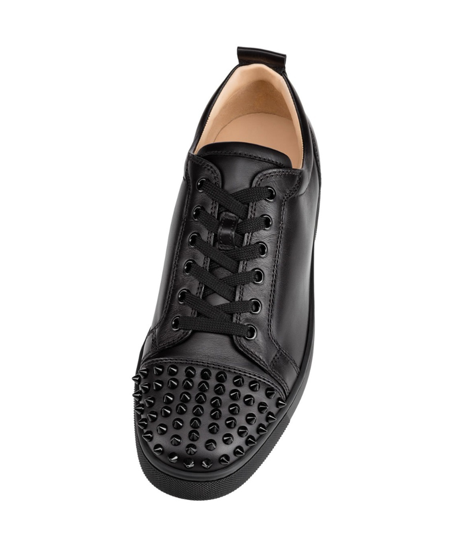 Christian Louboutin Louis Junior Spikes Cap-toe Leather Sneakers In Black
