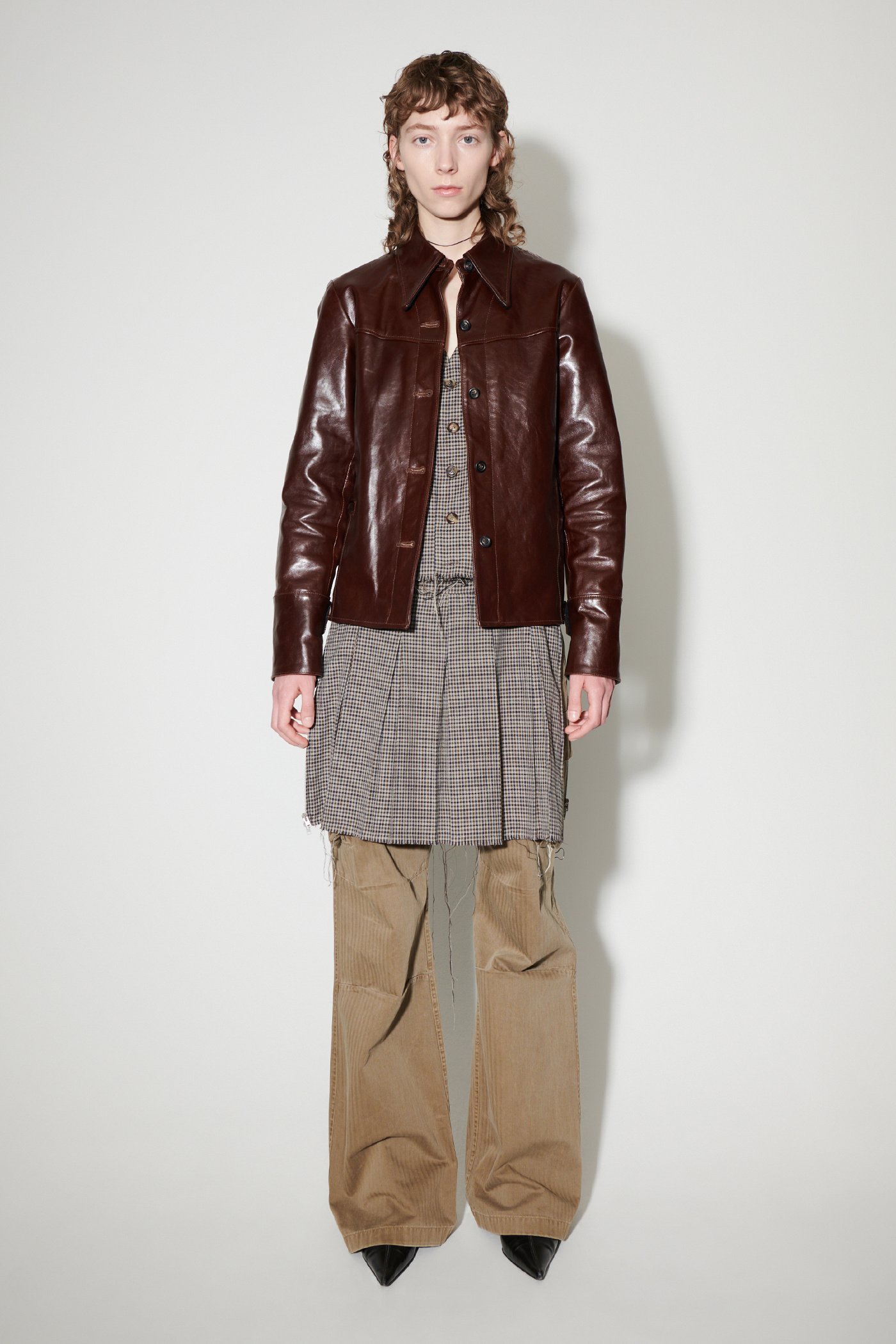 Our Legacy Long-sleeved Leather Jacket In Brown