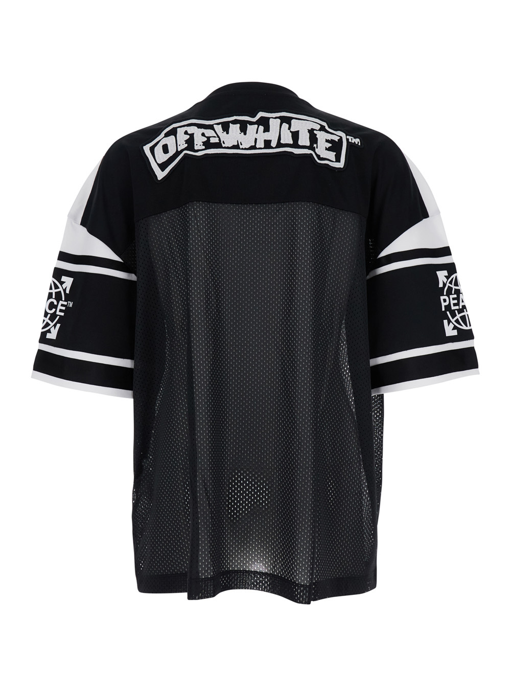 Off-white Black Top With V Neck And Maxi Print On The Front In Tech Fabric Man In Black