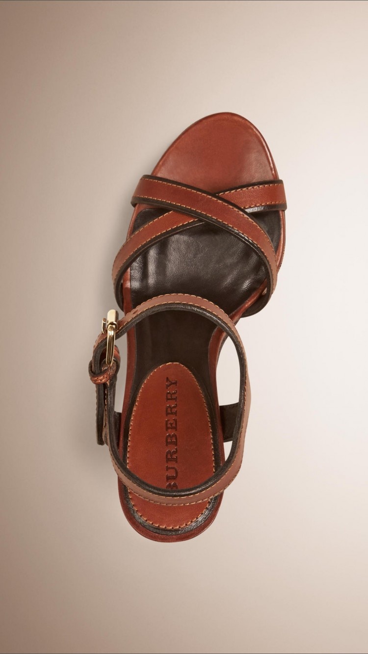 Burberry Check Buckle Wedge Sandals In Brown