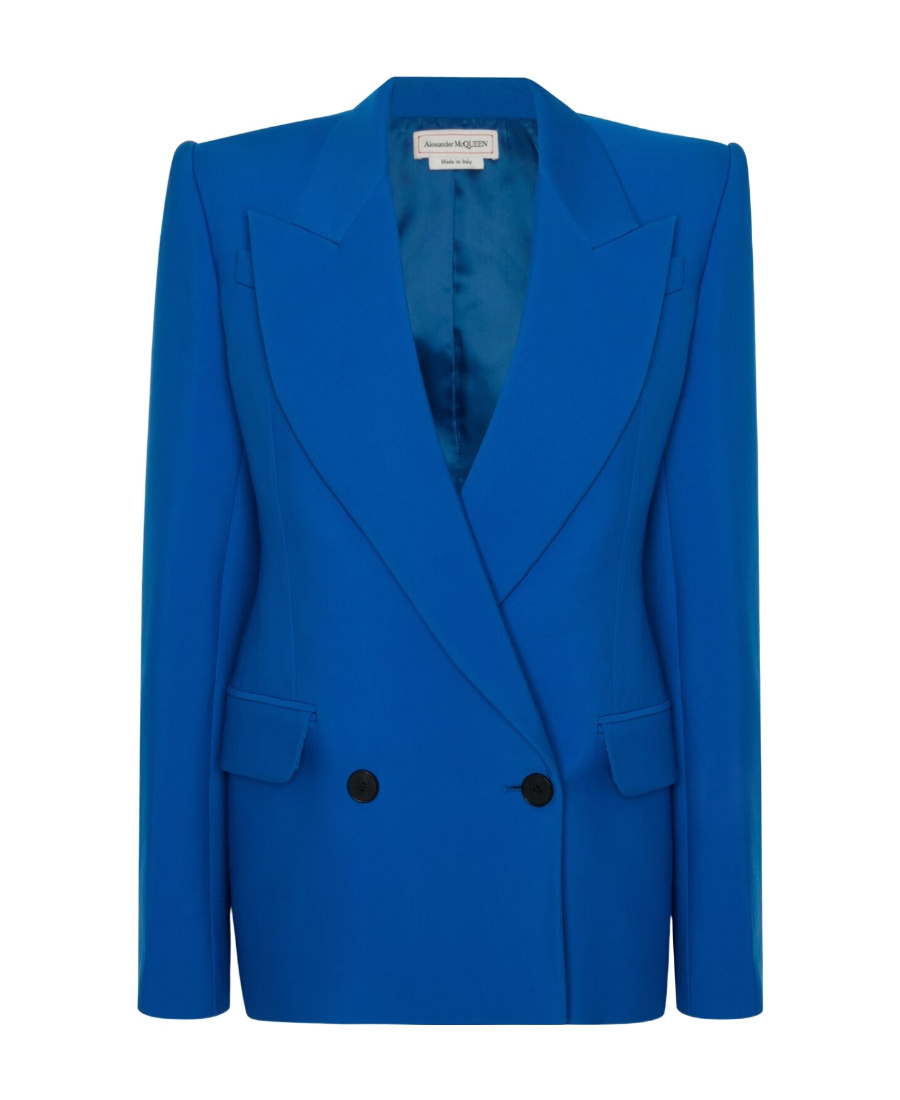 Alexander Mcqueen Double-breasted Structured Jacket With Wide Lapels In Blue