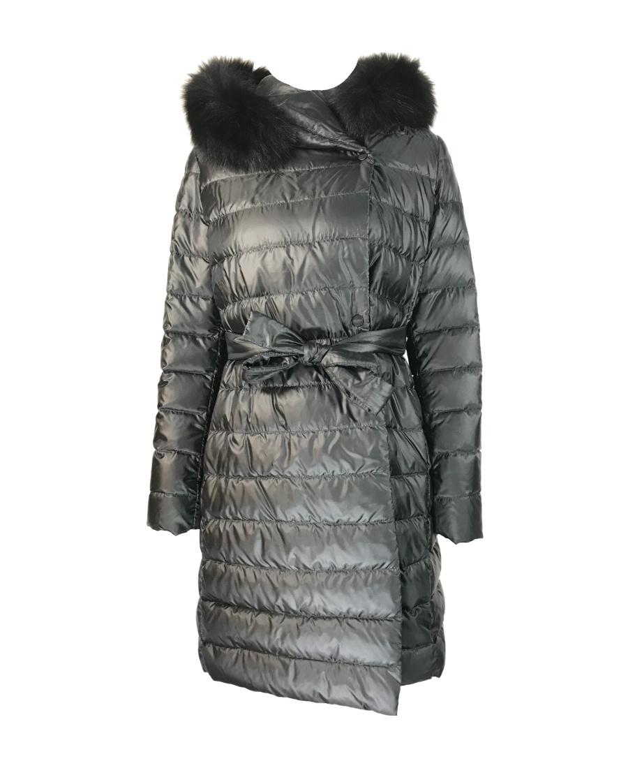 Max Mara Long Hooded Down Jacket In Gray