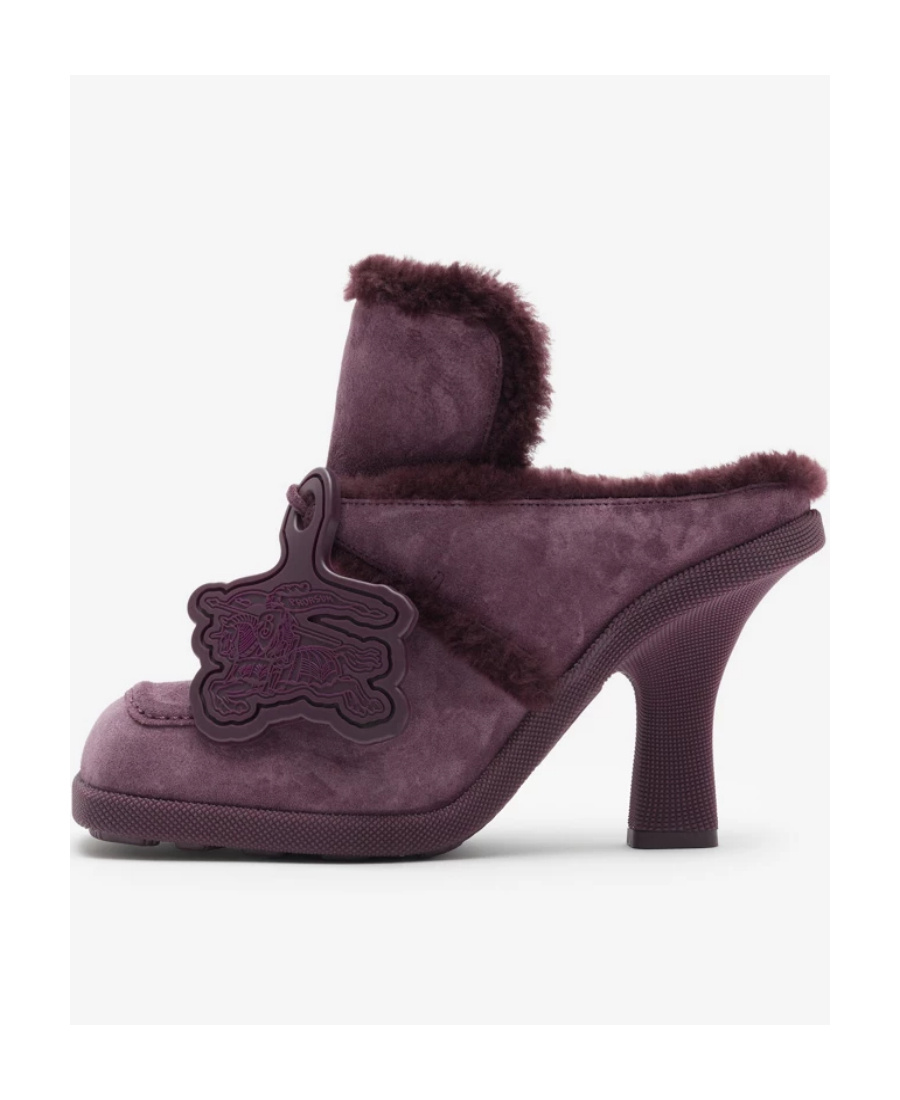 Burberry Shearling-lined Suede Mules In Black