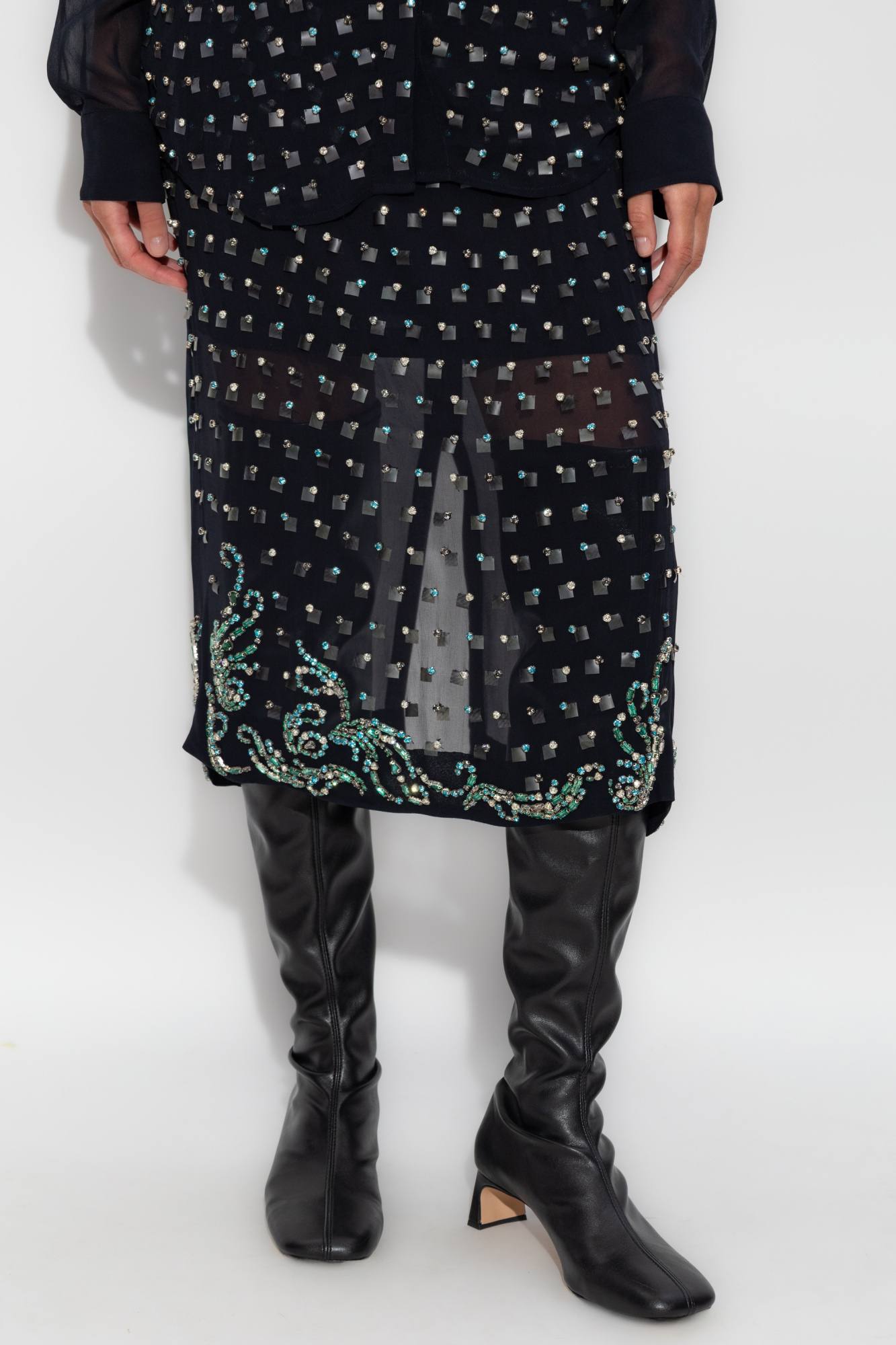 Dries Van Noten Embellished Midi Skirt In Black