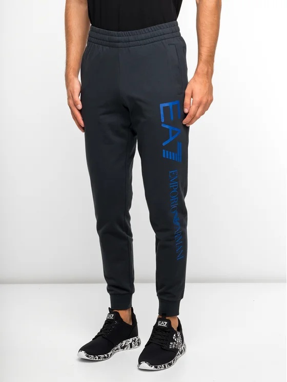 Ea7 Navy Blue Logo Printed Sweatpants In Black