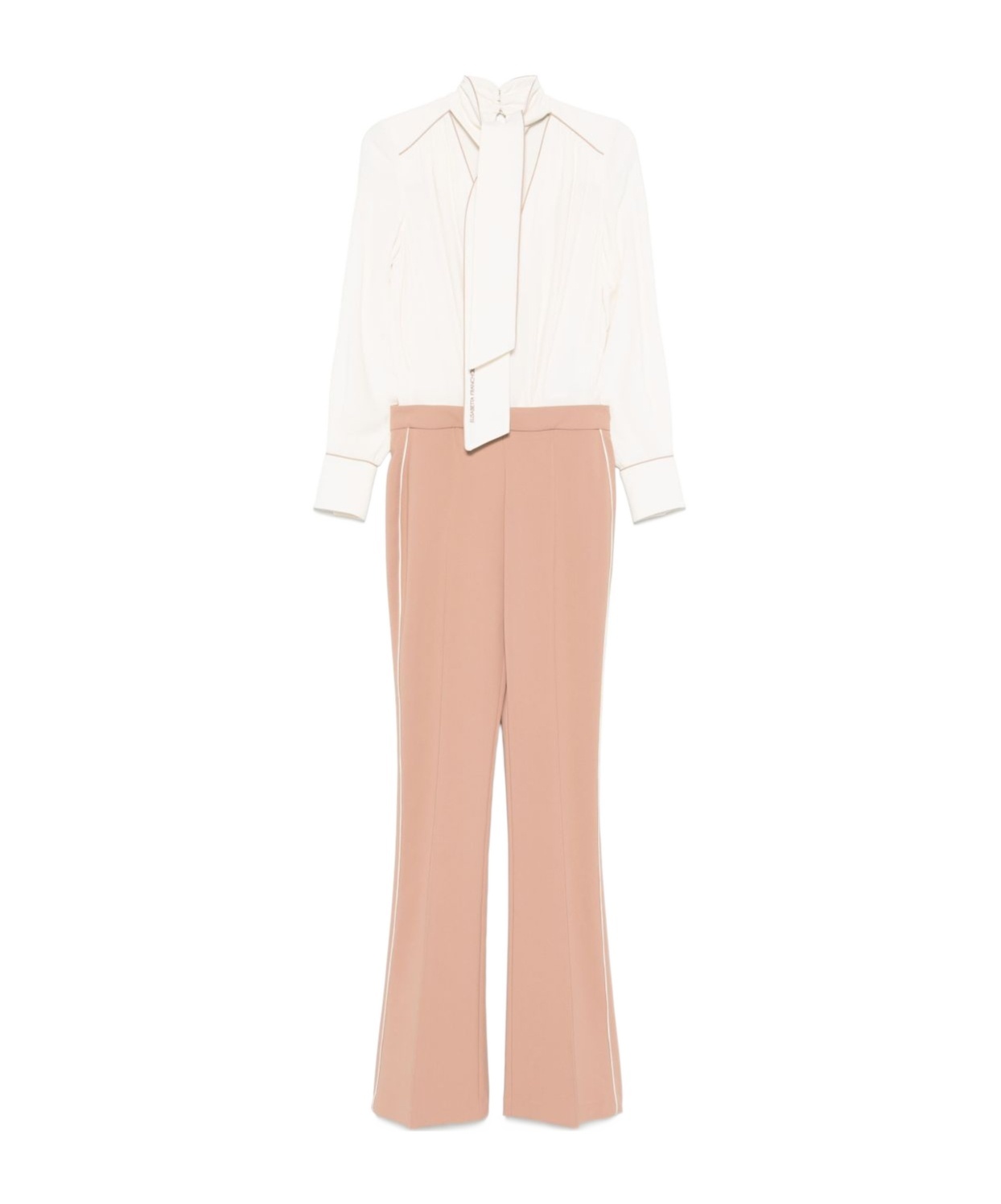 Elisabetta Franchi Beige And White Jumpsuit With Neck Detail In Brown