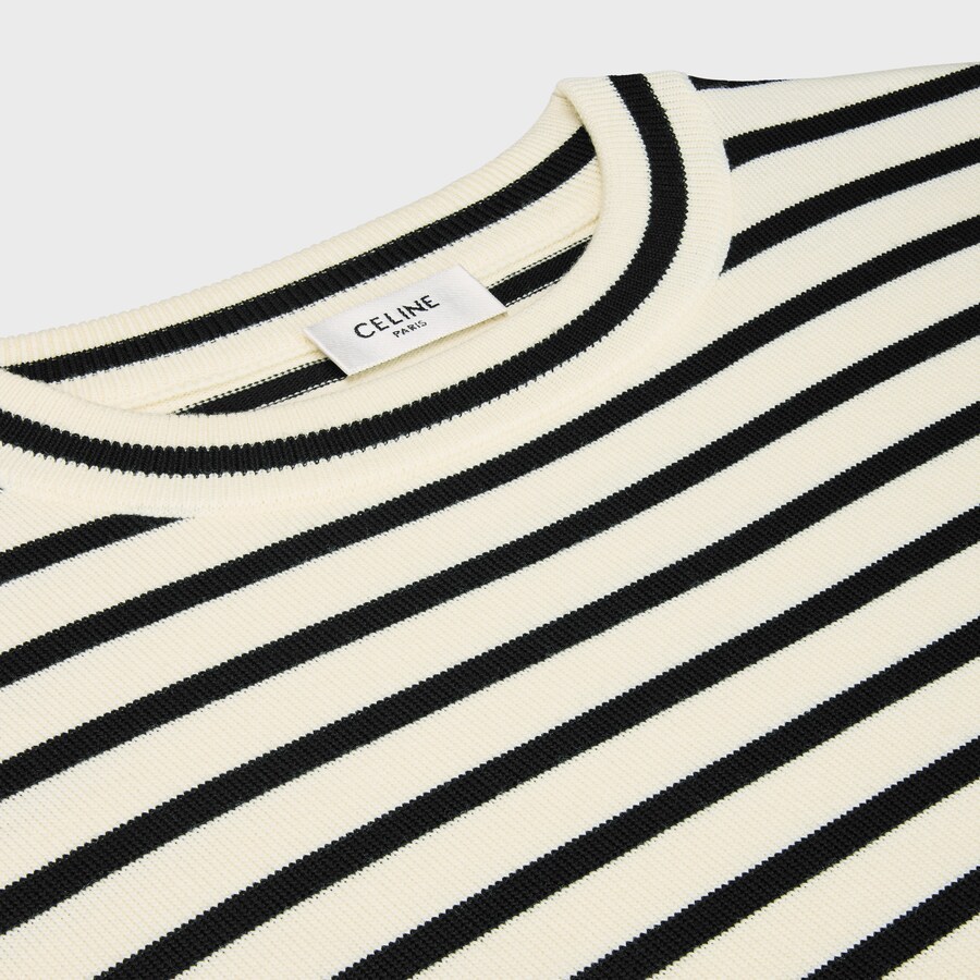Celine Triomphe Crew Neck Marinère Sweater In Wool In Natural Color/black