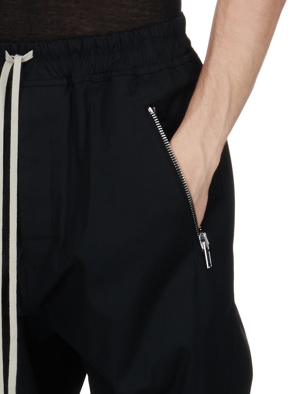 Rick Owens Black Drop-crotched Track Pants With Drawstring In Stretch Cotton Man In Black