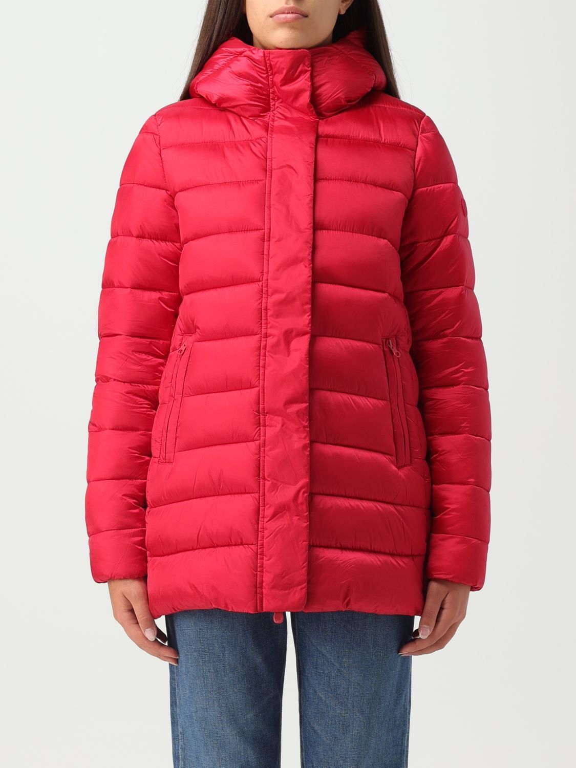 Save The Duck Hooded Quilted Coat In Red