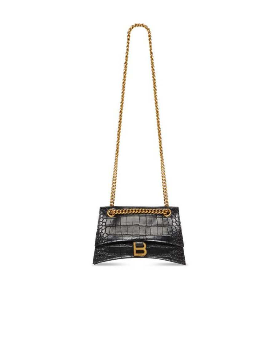 Balenciaga Crush Crocodile-embossed Crossbody Bag In Black