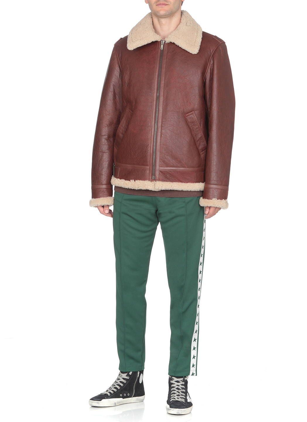 Golden Goose Sherling Leather Jacket In Red