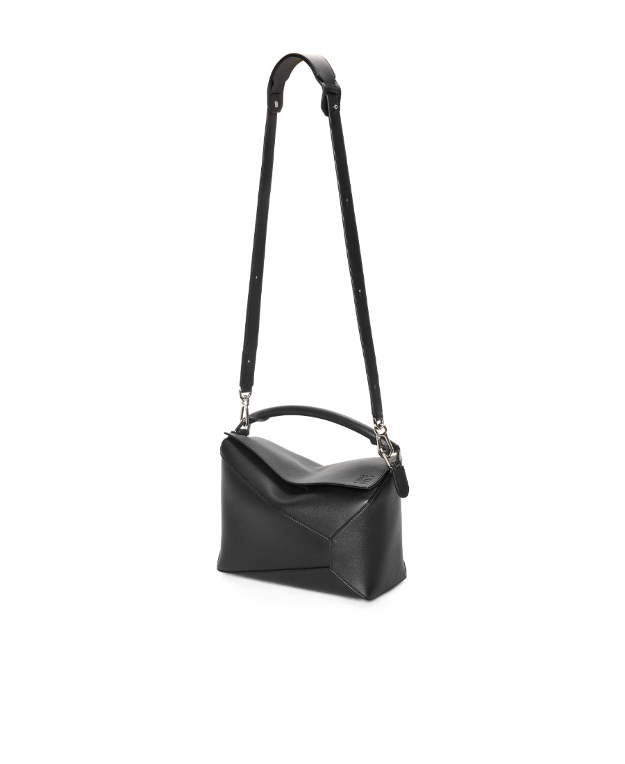 Loewe Small Leather Featherlight Puzzle Top-handle Bag In Black
