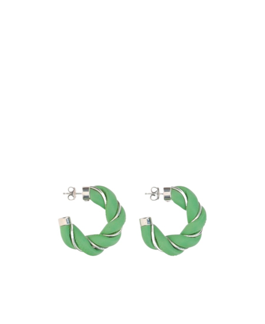 Bottega Veneta Pastel Green Nappa Leather And 925 Silver Earrings In Green