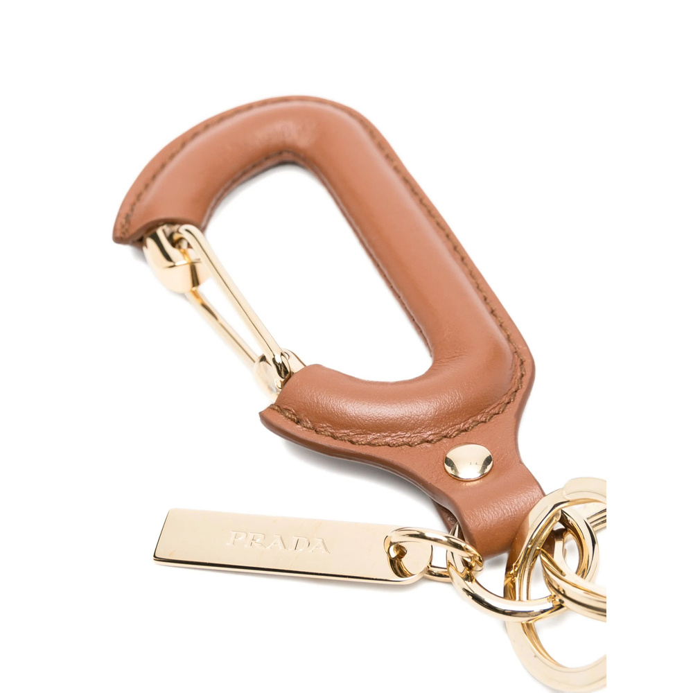Prada Leather Carabiner Keyring In Brown