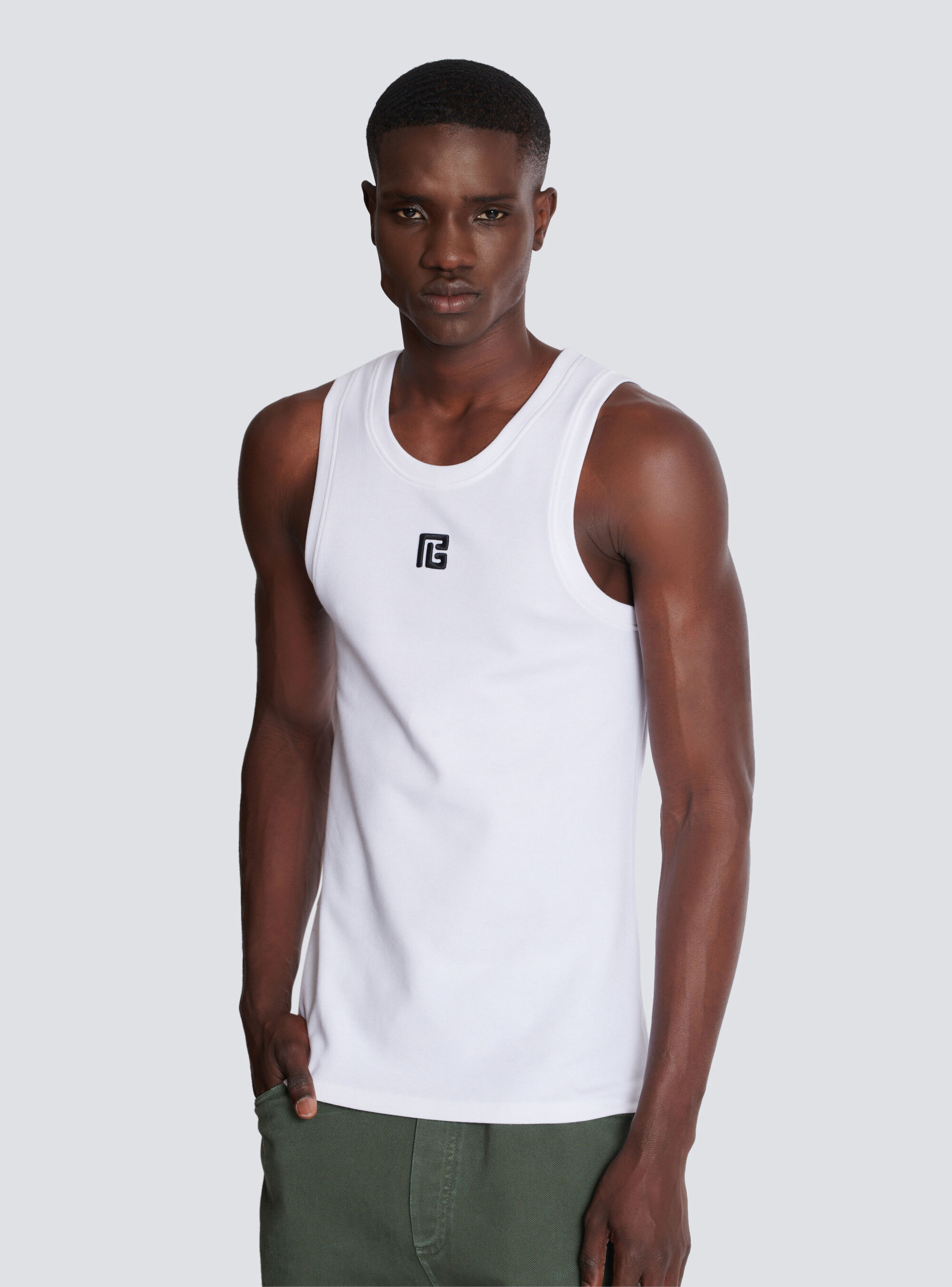 Balmain Logo-embroidered Tank Top In White