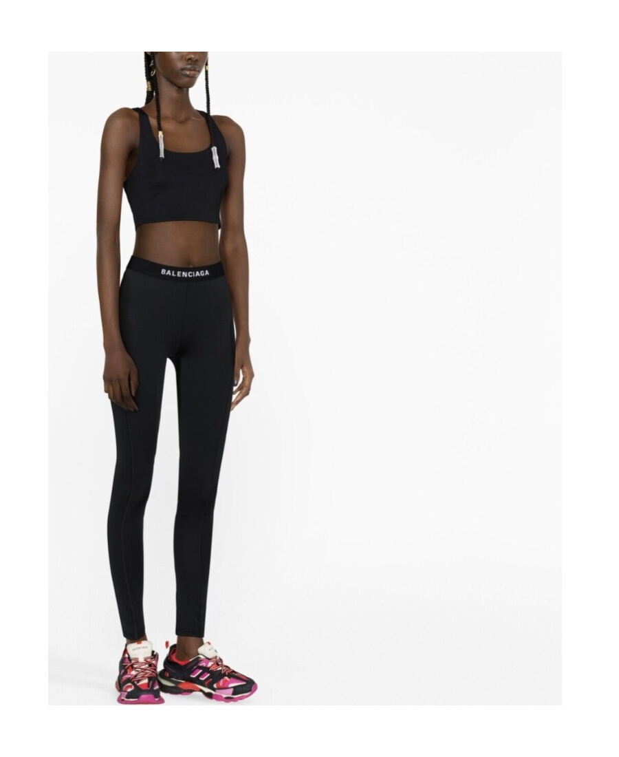 Balenciaga Logo-waistband Leggings In Black
