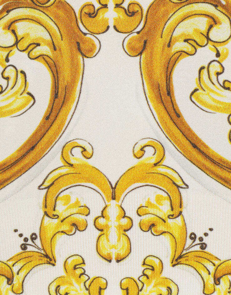 Dolce & Gabbana Short-sleeved Majolica-print Stretch Viscose Sweater In Yellow