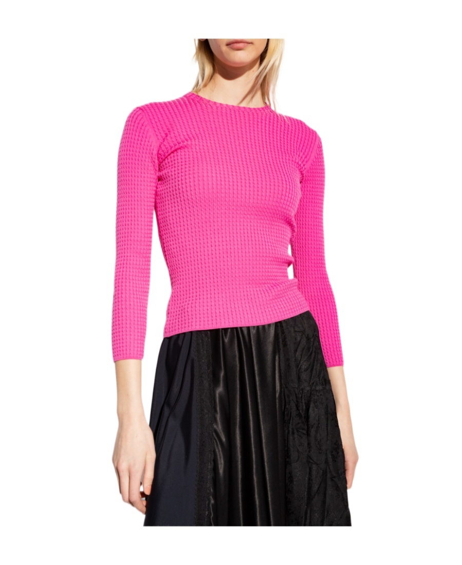 Balenciaga Crewneck Long-sleeved Knitted Sweater In Pink