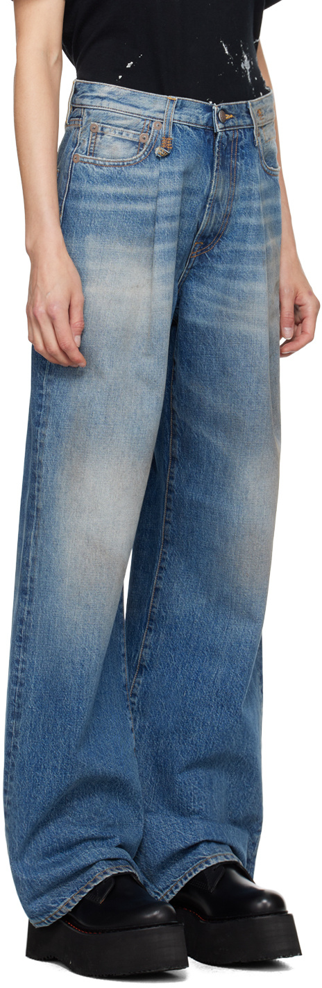 R13 Damon Wide-leg Faded Jeans And Trousers In Blue