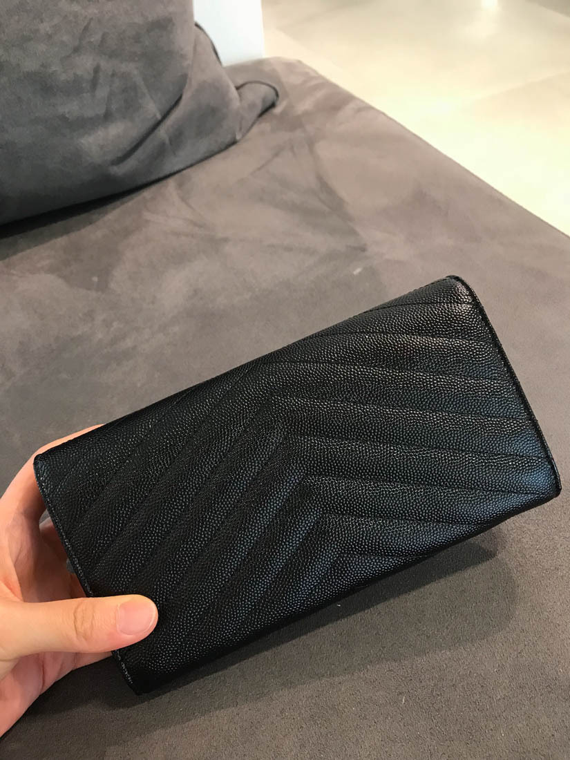 Saint Laurent Cassandre Matelassé Large Flap Wallet In Grain De Poudre Leather Accessories In Black
