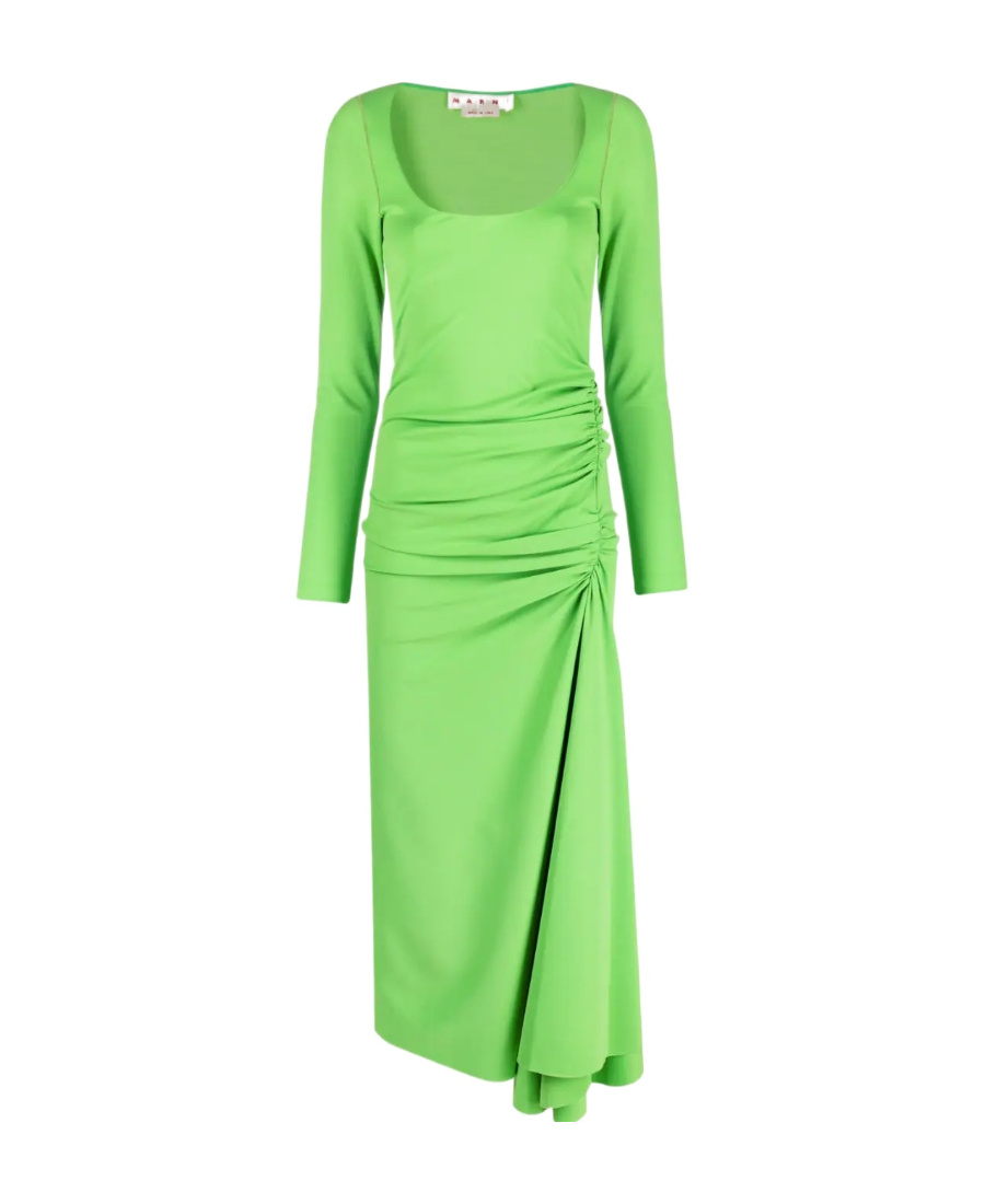 Shop Marni Gathered-waist Dress In Green