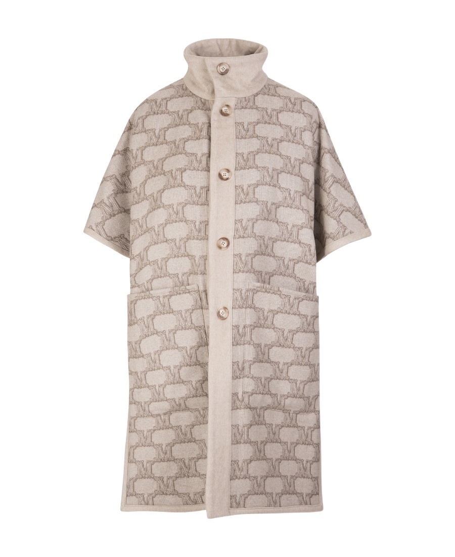 Max Mara Enica Reversible Monogram-pattern Coat In Nude