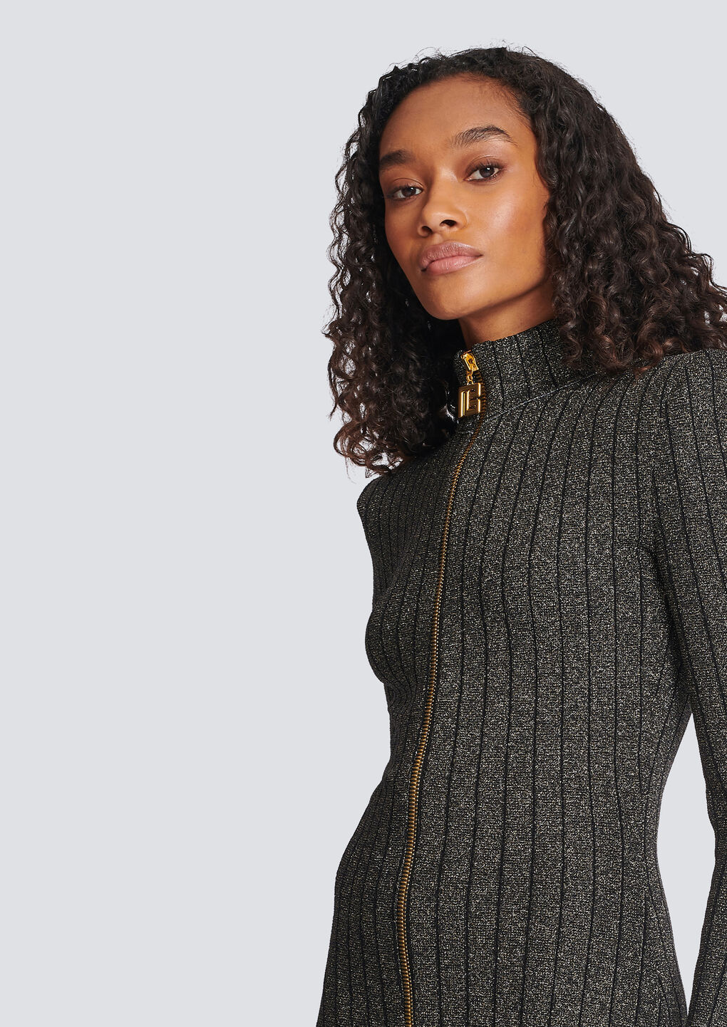 Balmain Lurex-knit Zipped Minidress In Black