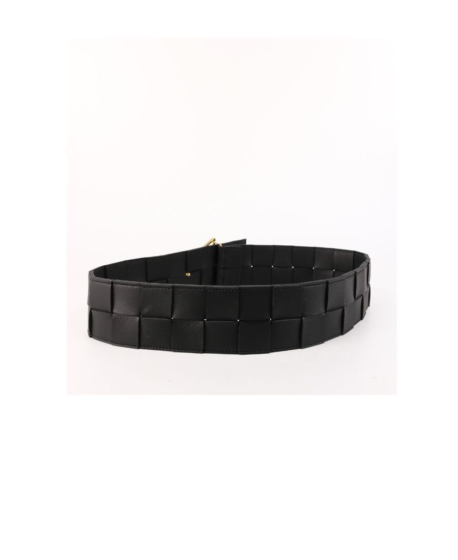 Bottega Veneta Black Leather Belt With Tringolar Buckle In Black