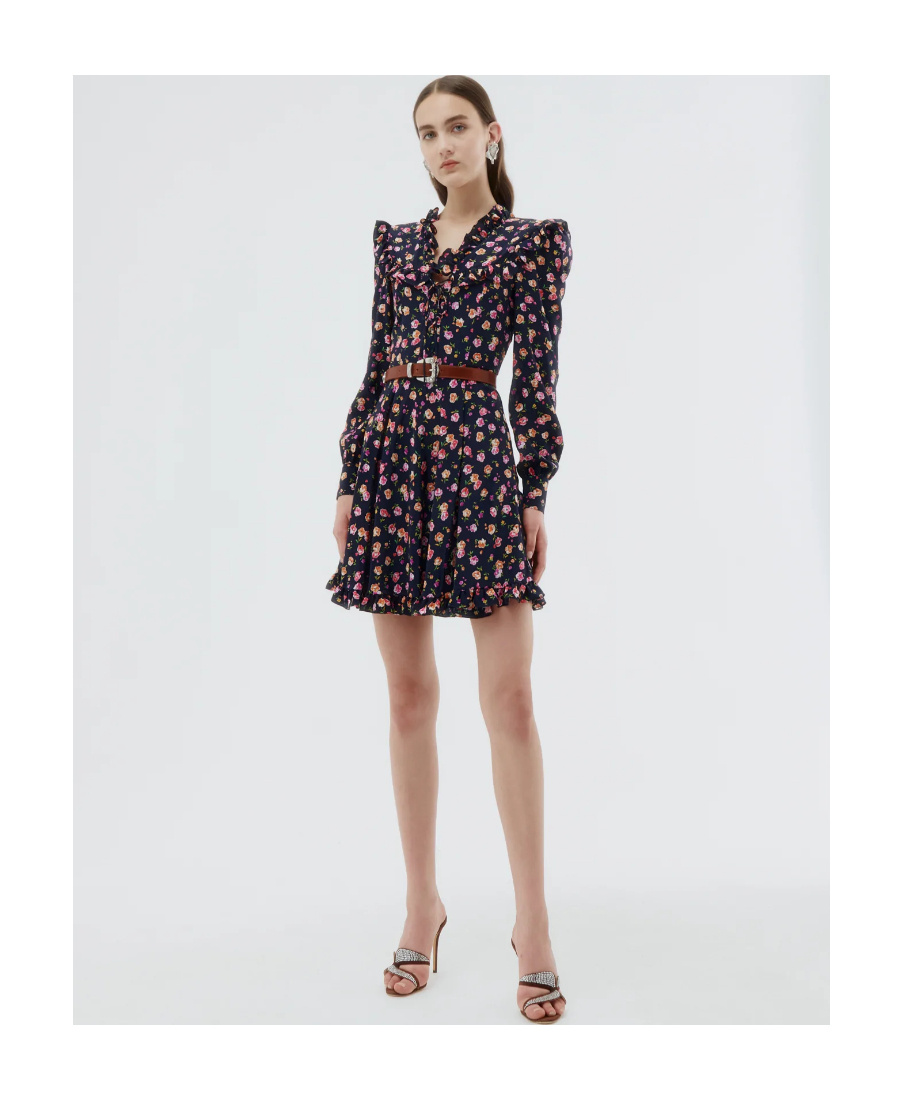 Alessandra Rich Printed Belted Silk Minidress In Black