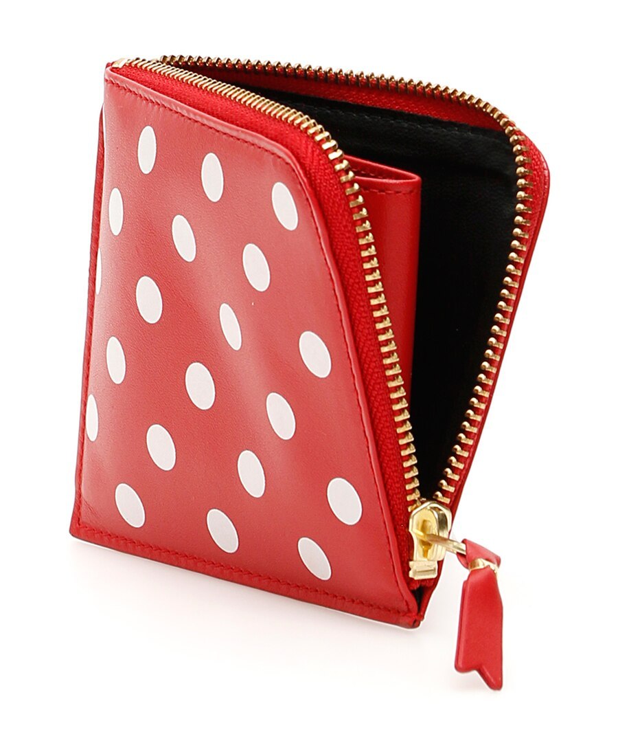 Comme Des Garçons Leather Polkadot Wallet With Zipper In Red