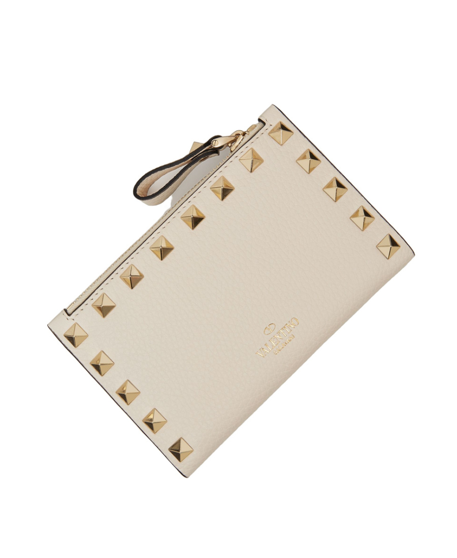 Valentino Rockstud-embellished Compact Wallet In Nude