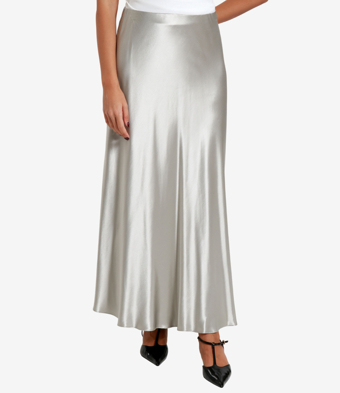 Alberta Ferretti Solid Color Midi Skirt In Metallic