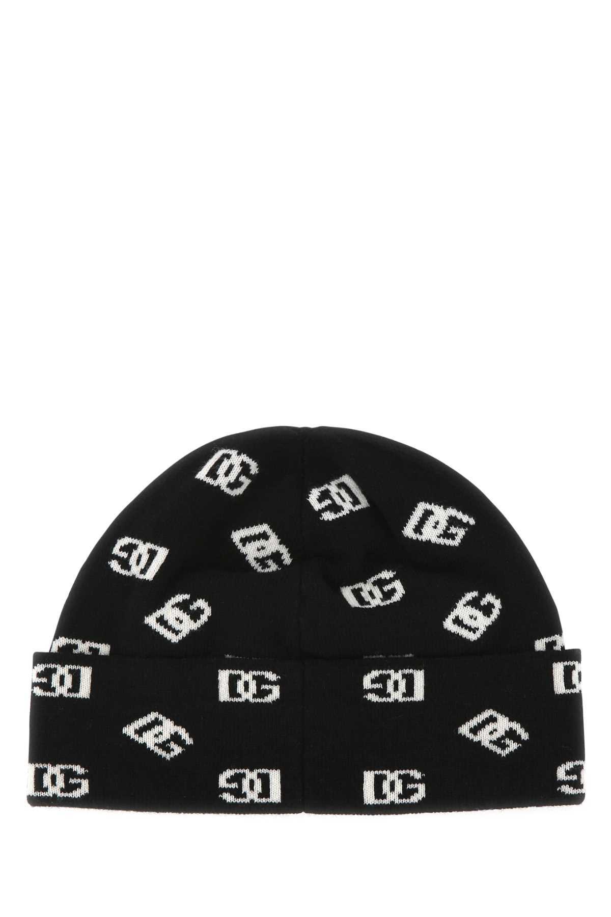 Dolce & Gabbana Dg Intarsia-knit Beanie In Black